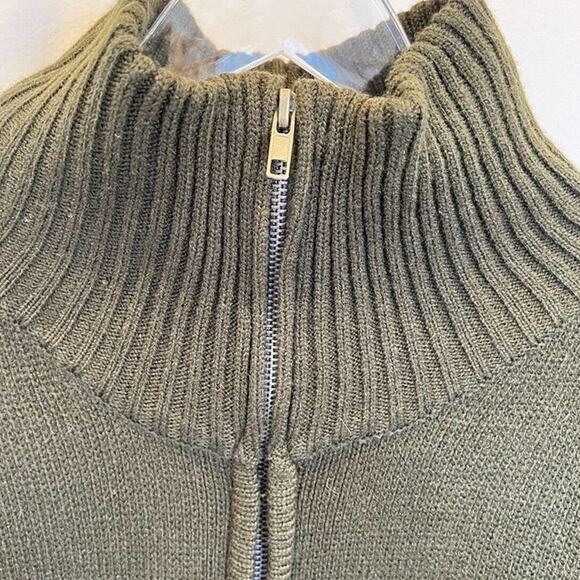 Olive Green Tally Ho  Zip Up Cardigan Knit Mock Neck Sweater Jacket - Picture 3 of 6